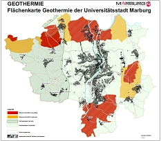 Potenzial Geothermie Flächenkarte vom Stadtgebiet Marburg © Universitätsstadt Marburg