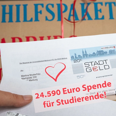Genau 24.590 Euro haben die Marburgerinnen und Marburger von ihrem Stadt-Geld in den Corona-Nothilfefonds der Philipps-Universität gespendet. © Universitätsstadt Marburg