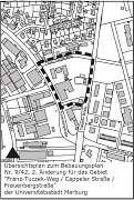 Übersichtsplan zum Bebauungsplan Nr. 9/42, 2. Änderung für das Gebiet "Franz-Tuczek-Weg, Cappeler Str., Frauenbergstraße"